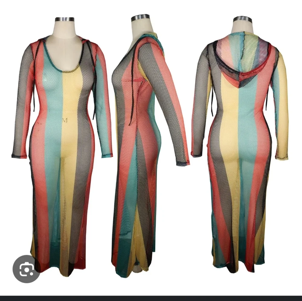 Multicolor Striped Mesh Maxi Dress Sz XXL NWOT - Picture 2 of 6